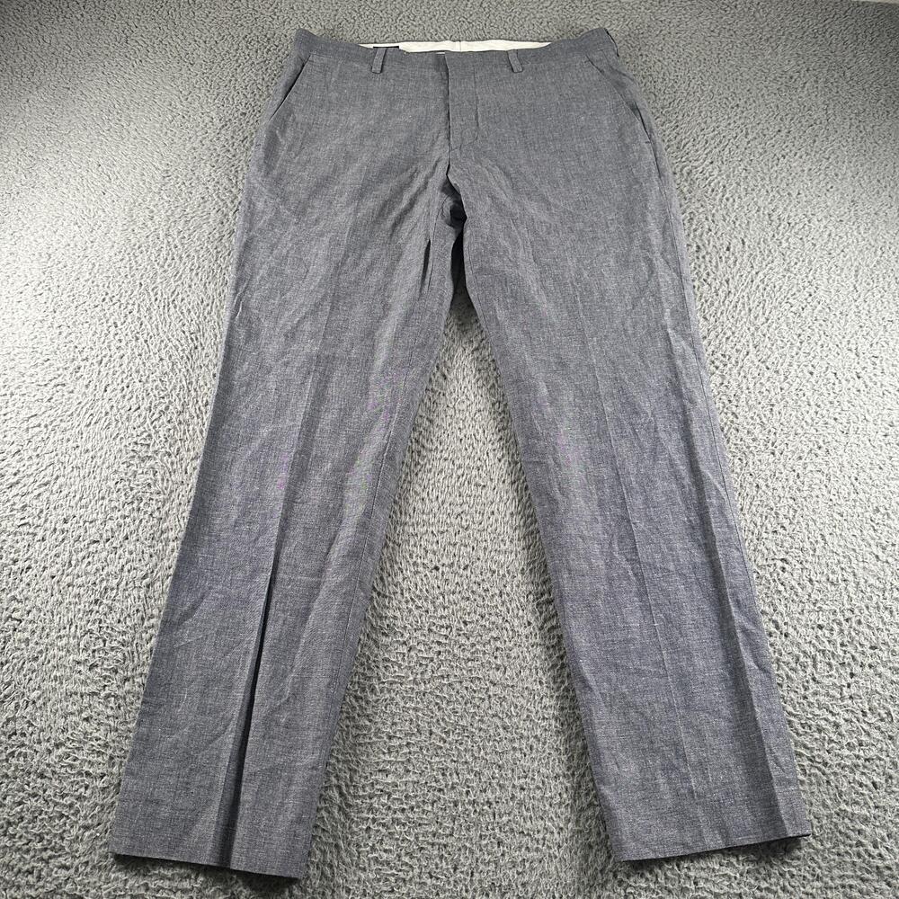 J.Crew Ludlow Slim Dress Pants Mens 32x30 Blue Chambray Cotton Linen Somelos